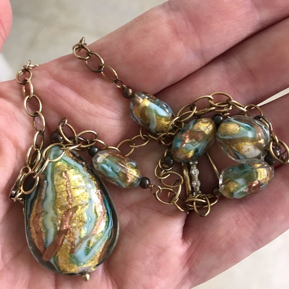 Fine Jewelry Glass Drop Necklace 1/514K Gold-Bonded Sterling Silver + Earrings - Picture 3 of 15